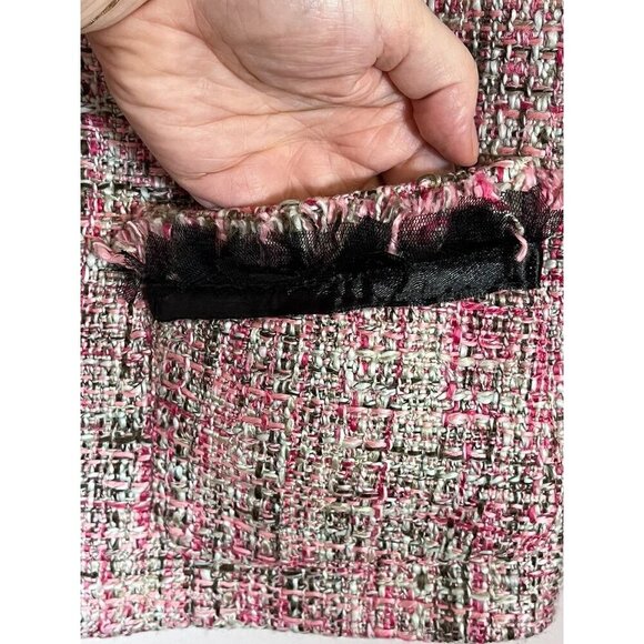 INC Tweed Blazer XL Pink Old Money Preppy Luxury Y2K Lined Fringe Ruffle Career - Picture 5 of 14
